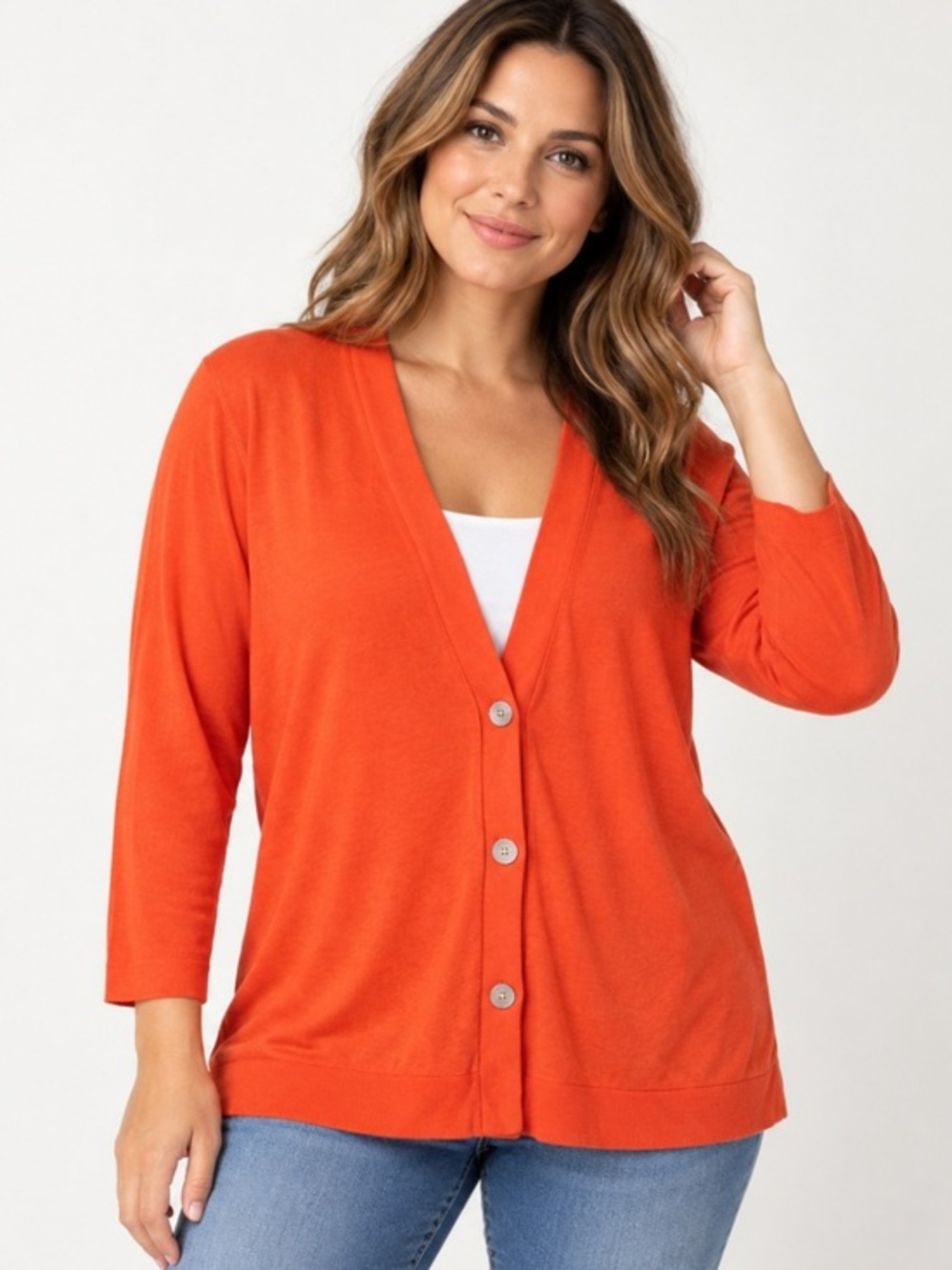 Chico’s Orange Button Front Cardigan Sweater Size 2 / Large